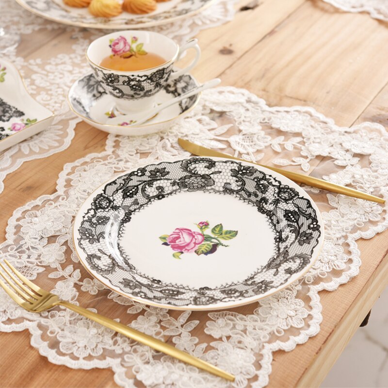 British Afternoon Tea Coffee Cup Set Bone china Cake pan Heat-resistant Glass Teapot Heating Flower Tea set Kitchen Accessories