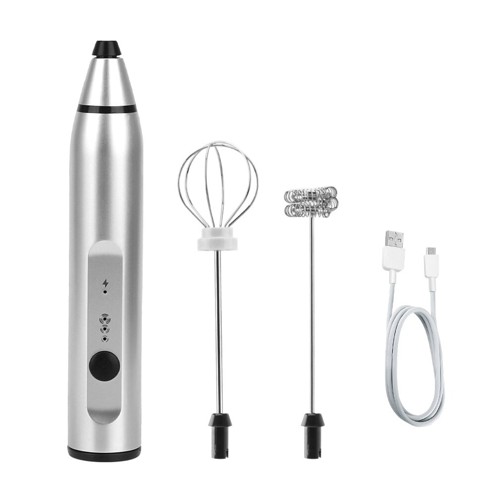 HILIFEElectric, mezclador de café, Espumador de leche, Espumador de café, Espumador de leche, batidor de huevos de mano, máquina mezcladora, accesorios de cocina: Plata