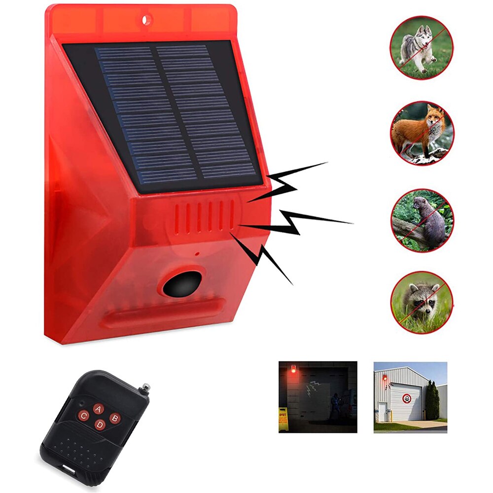 Outdoor Solar Powered Sound Alarm Strobe Light Flashing 8LED Motion Security 1*Alarm Strobe Light 1*USB Cable 1*Remote Control