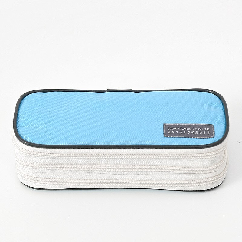 Estuche de lápices de tres capas de gran capacidad, Estuche escolar resistente al agua, Simple, Piornik Szkoln: A sky blue