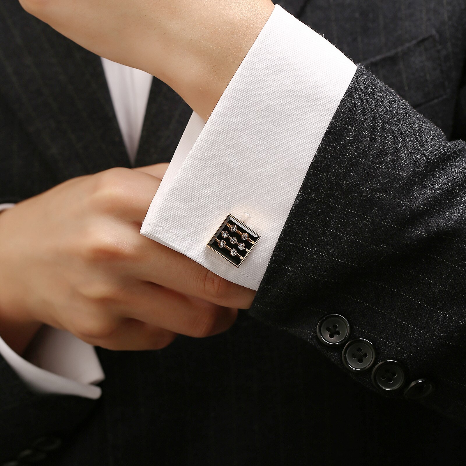 Rose Gold Simple French Cufflinks High Rhinestones Shirt Cuff Links Mens Jewelry