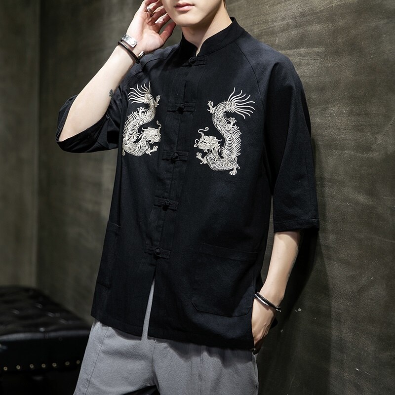 Traditionele Chinese Kleding Hanfu Mannen Chinese Draak Overhemd Tang Pak Mannelijke Cheongsam Kung Fu Kleding Online Chinese Winkel FF2815