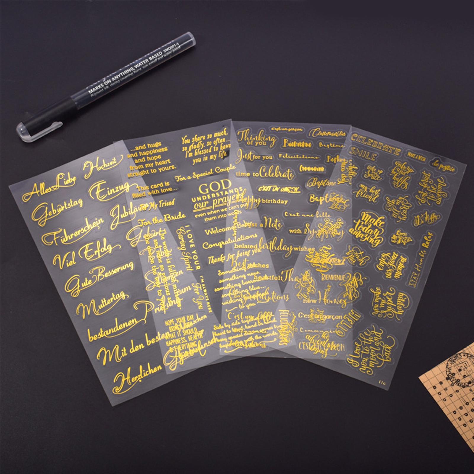 4Pcs Phrases Blessing Words DIY Sticker Transparent DIY Crystal Epoxy Mold Quotes Sticker Scrapbooking Craft Decoration