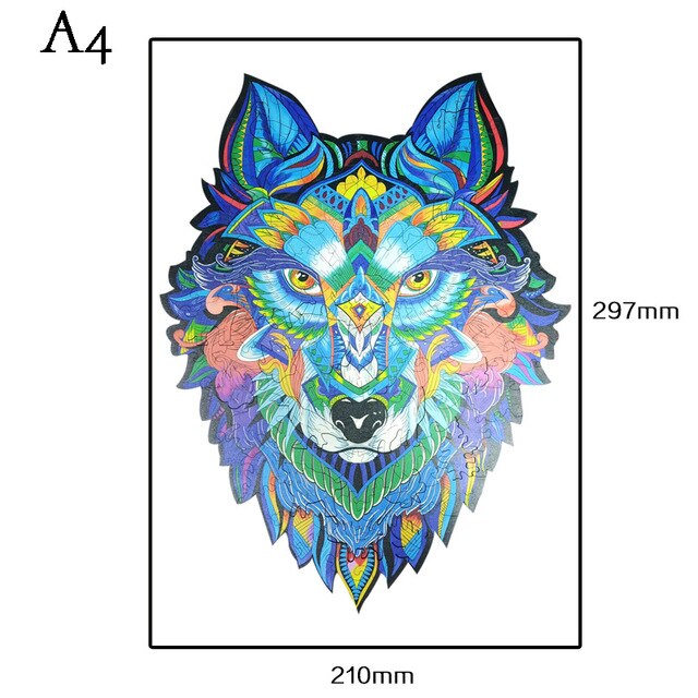 Diy Houten Tier Jigsaw Puzzels Set Spaß Houten Puzzels Voor Volwassenen En Kinderen Montessori Interactief Spel Speelgoed Puzze: A4 Wolf