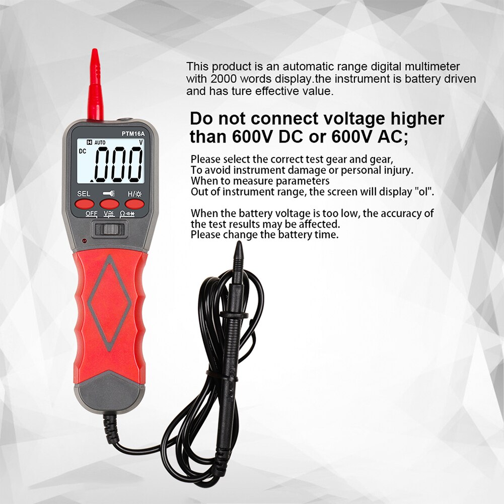 2000 Counts Digital Multimeter AC/DC Voltmeter PTM16A Portable LCD Tester Meter for Household Electricity Accessories