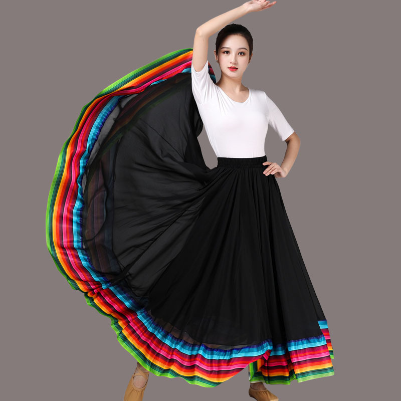 Ropa de calle, falda para actuación de baile, faldas de gasa para mujer, faldas largas de baile cuadradas con borde de arcoíris y cintura elástica de 720 grados