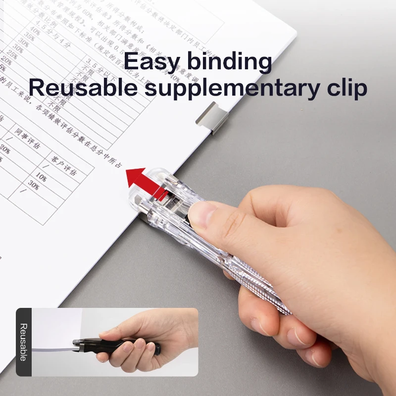 KHINSUN Paper Clipper Staplers Push Clamp File Documents Binding Tool Stapling Machine Paper Clips With Refills Office Supplies