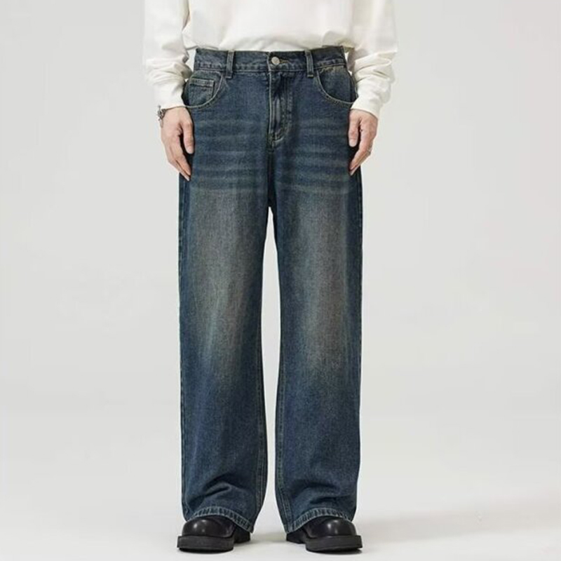 Male Classic America Hip Hop Rap Jeans Wide Leg Youth Popular Jeans Men Straight Leg Retro Loose Trousers Oversized Denim Pants: M / SKY BLUE