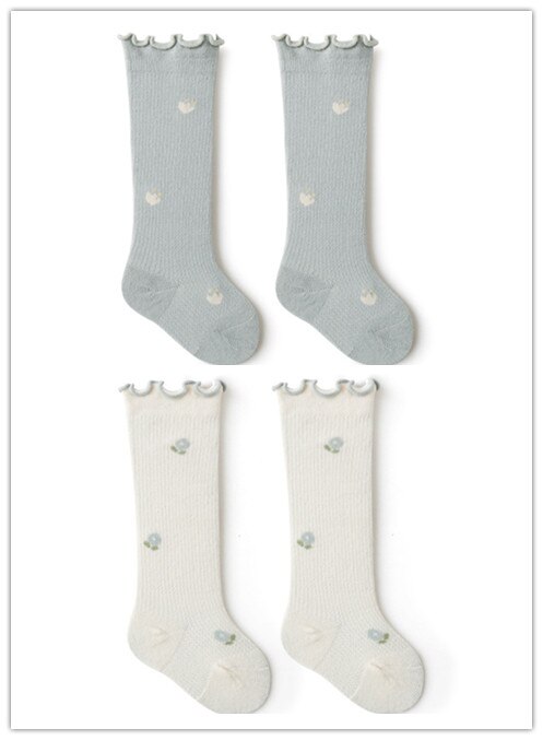 2Pairs 0-3Y spring and summer breathable baby socks combed cotton boys and girls newborn socks: 5 / XS