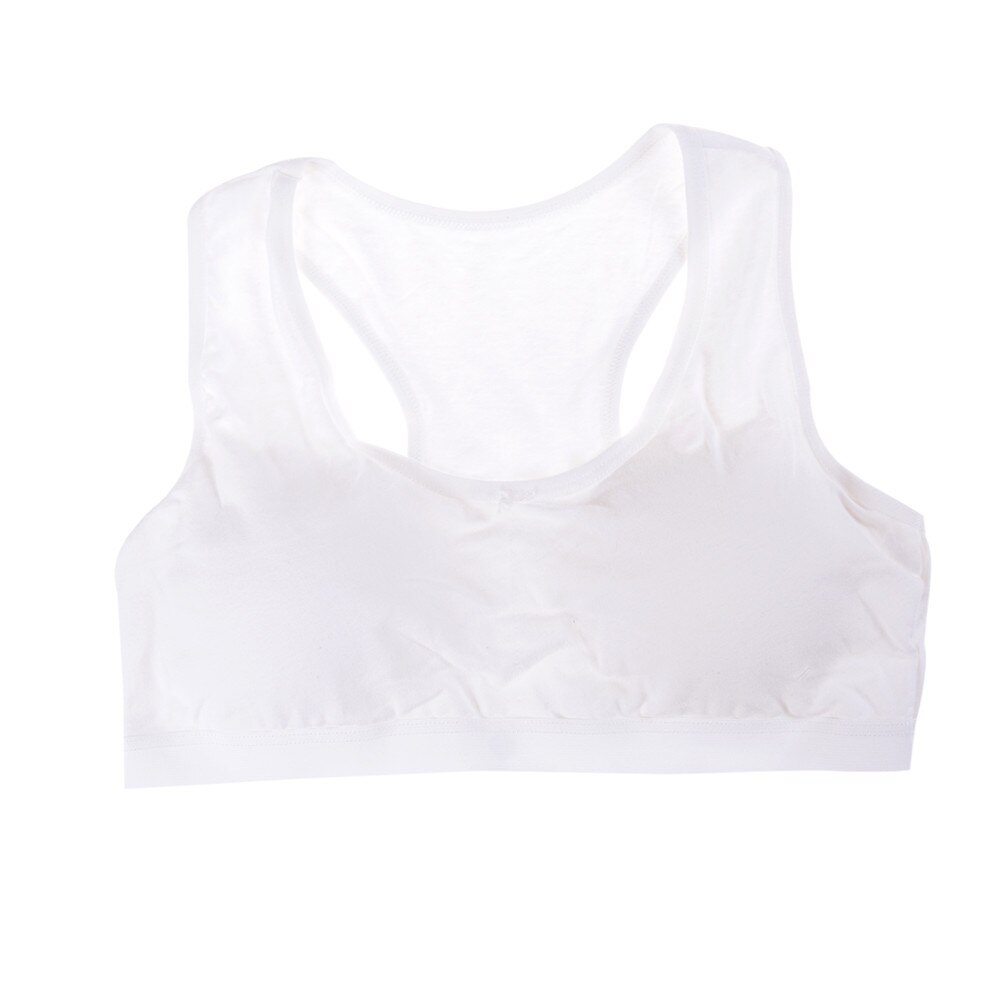 1PCS Wireless Teens Girls Sports Bra Puberty Underwear Teenager Girls Sport Bra Chest Pad Cotton Young Girls Training Bra: White