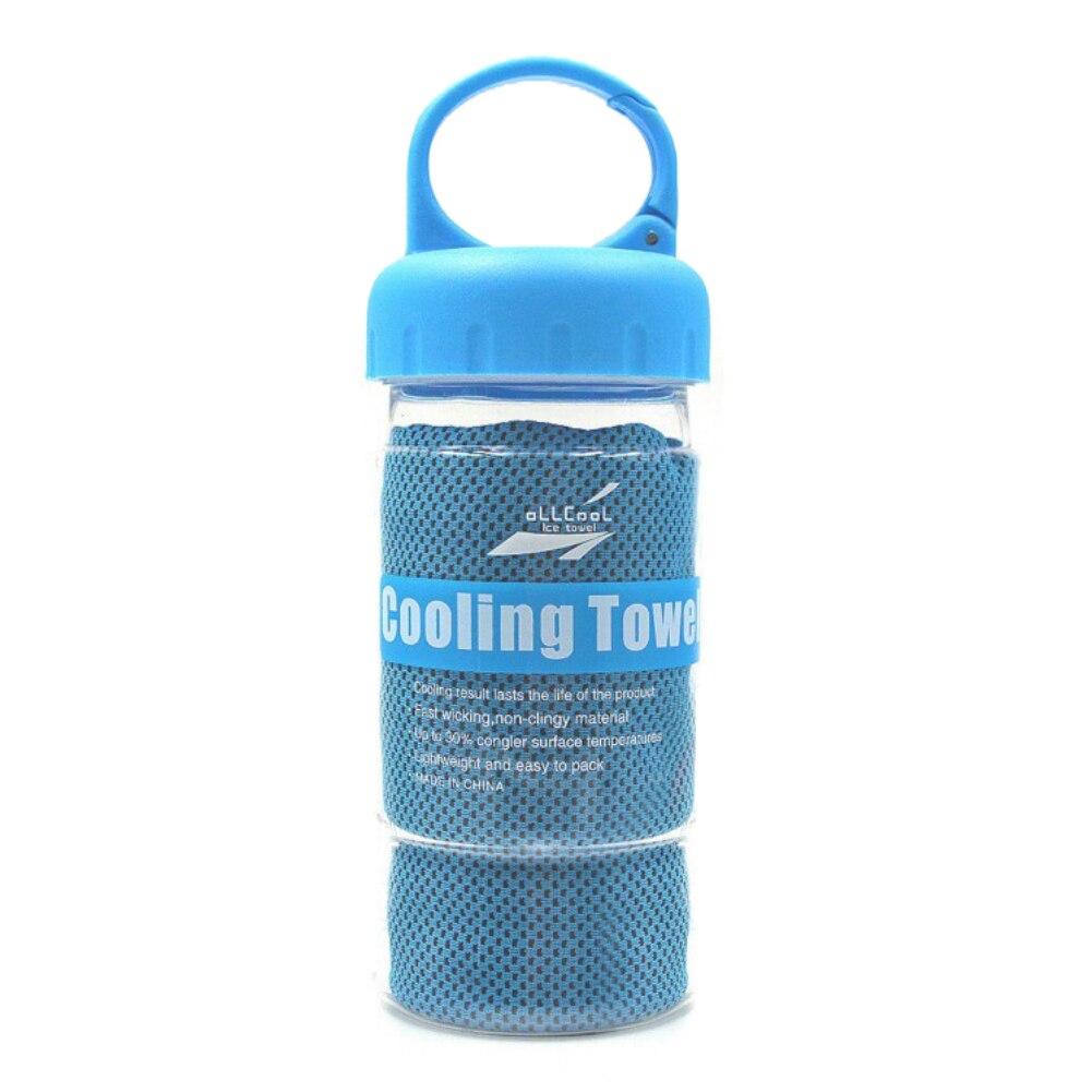 Serviette refroidissante instantanée chaude glace | Avec bouteille, serviette pour cyclisme, Jogging, sport de plein air, soulagement de la chaleur, serviette fraîche réutilisable: Sky Blue