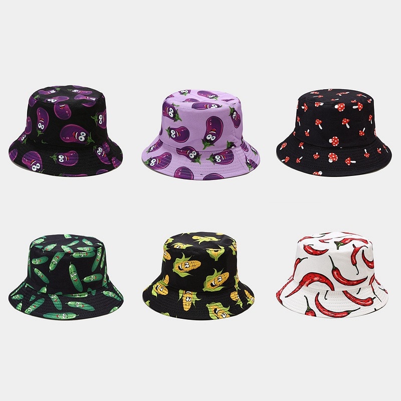 Cartoon Printed Cute Bucket Hat Summer Reversible Fishermant Hat For Women Men Street Hip Hop Fishing Cap Gorro