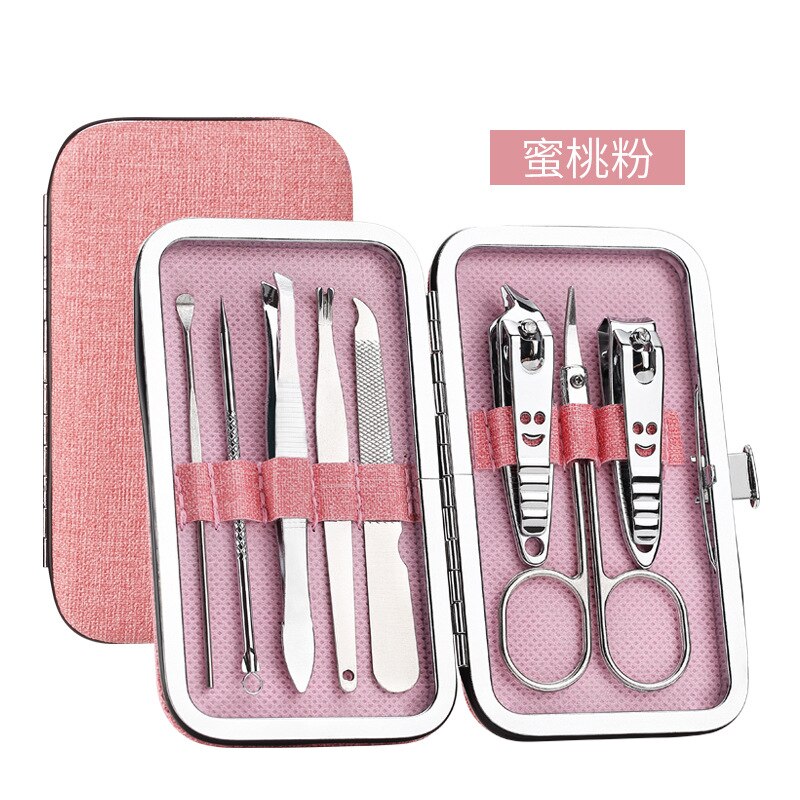 8 Piece Nail Manicure Set Suit Scissors Steel Stainless Pedicure Tool File Care Travel Hygiene Kit Nail Trimmer Cutter Tool Set: Smile Pink