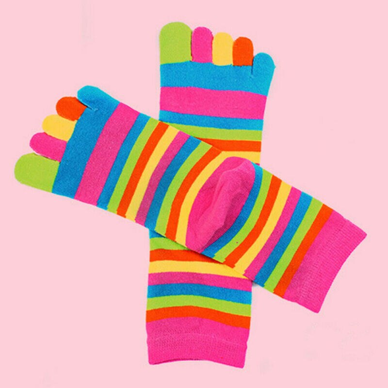 Frauen Mädchen Bunte Gestreifte Fünf Finger Zehe Socken Regenbogen Gestreiften Socken