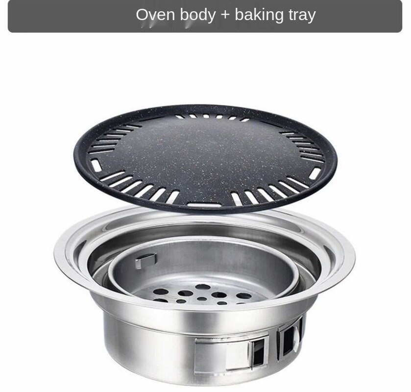 Stainless Steel Domestic Charcoal Barbecue Grill Commercial Round Non-stick Outdoor Camping Portable Charcoal Stove Kitchenware: Item B Small Size