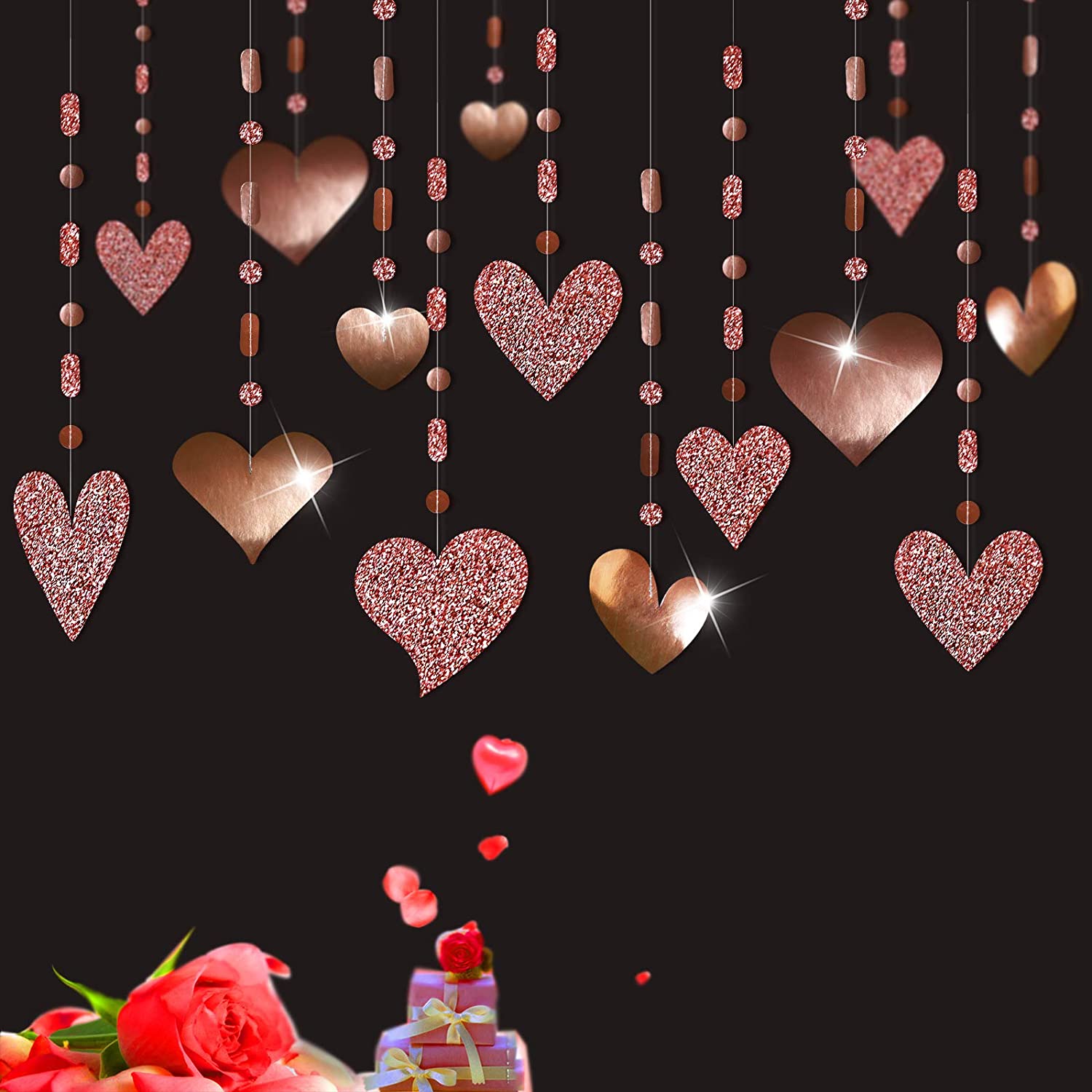 Guirlande décorative en forme de cœur rouge, 16 pièces, banderole suspendue en forme de cœur, pour un arrière-plan de mariage, pour la saint-valentin