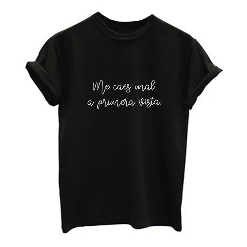 Älskar sommar t-shirt toppar kvinnor kortärmade o-ringade spanska bokstäver tryck casual harajuku dam t-shirts svarta