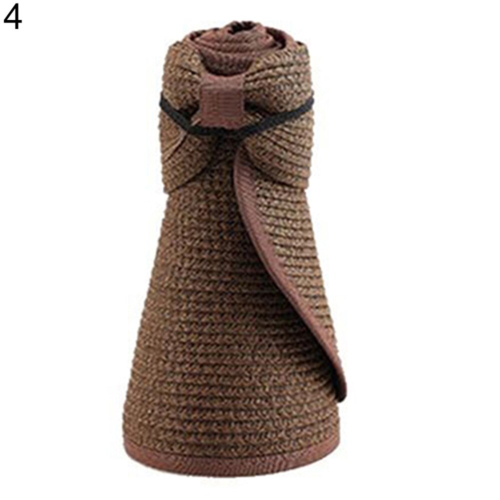 Women's Summer Wide Brim Roll Up Foldable Sun Beach Straw Braid Visor Sun Hat: Dark Purple