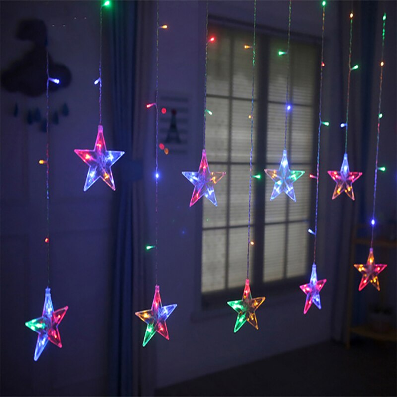 220V EU Plug LED Star Christmas Curtains lights Indoor/Outdoor Garland string fairy Lamp For Wedding Party Decoration: Style2 Multicolor / 220V-EU Plug