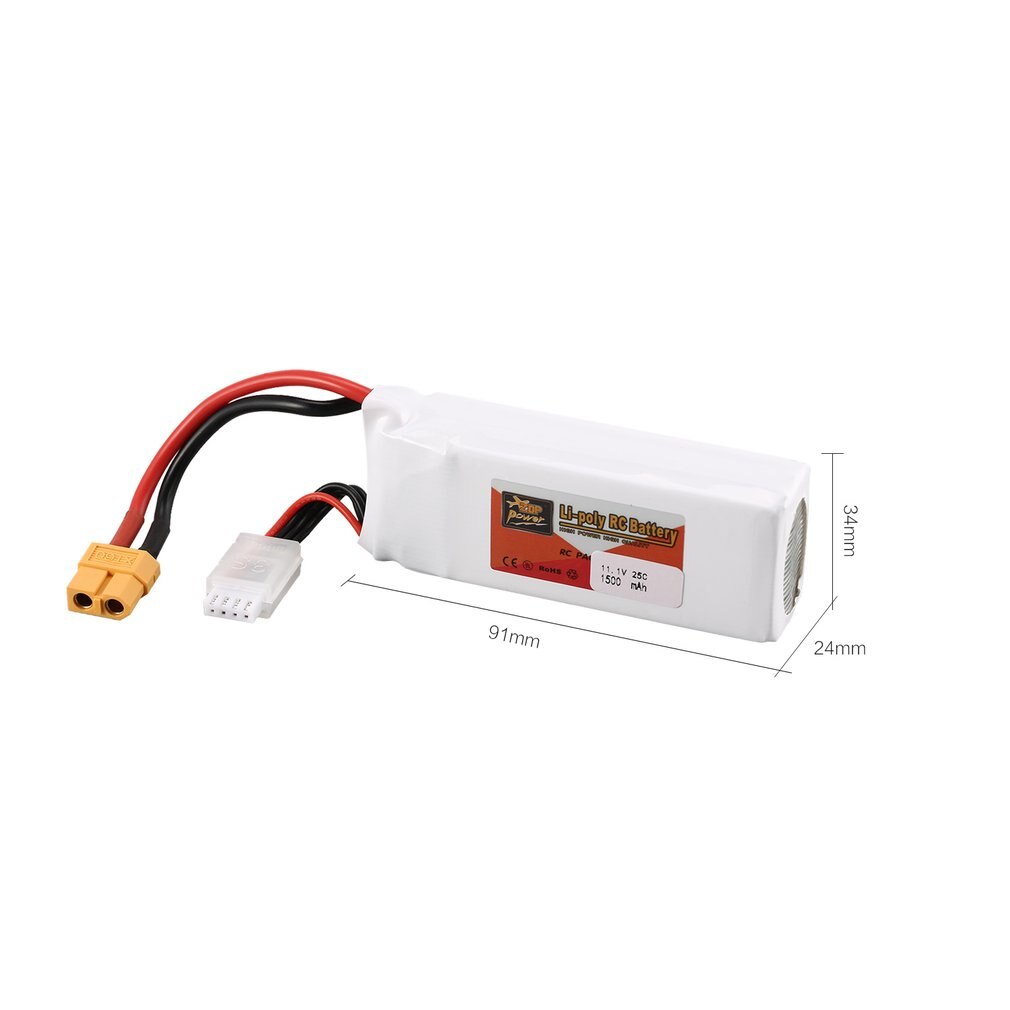 Zop power 3s 11.1v 1500 mah 25c batteri  xt60 stik genopladeligt lipo batteri