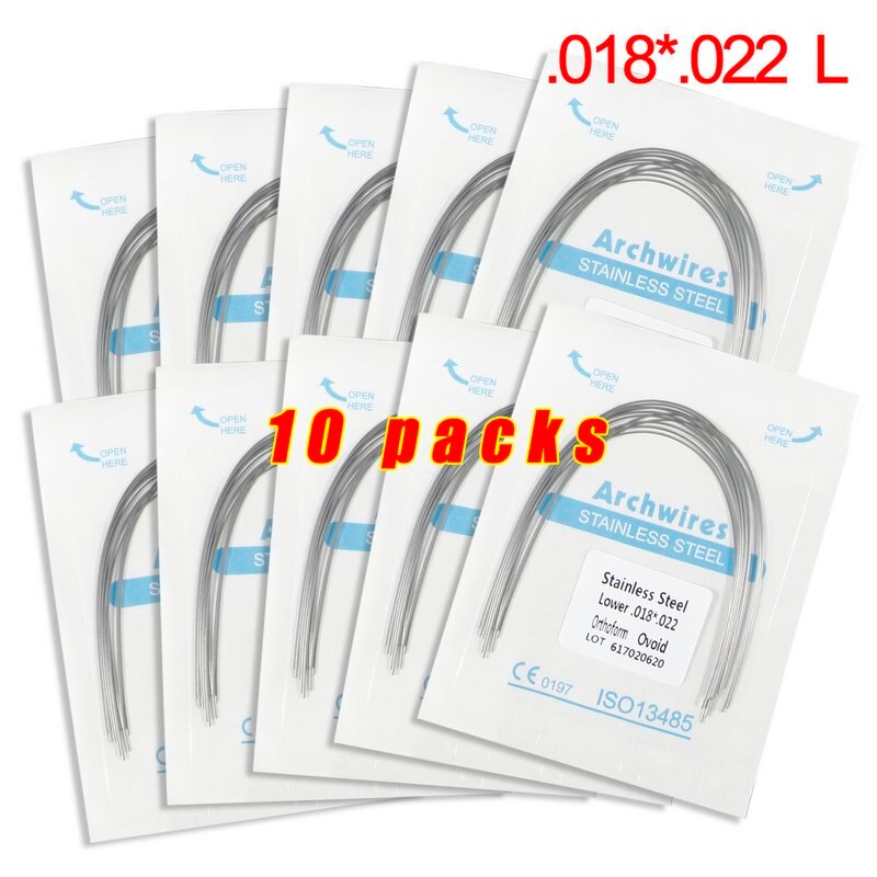 Lot de 10 arcs orthodontiques dentaires en acier inoxydable, forme rectangulaire, forme ovoïde, outil dentaire u/l, équipement dentaire: 10 pack 18 22l