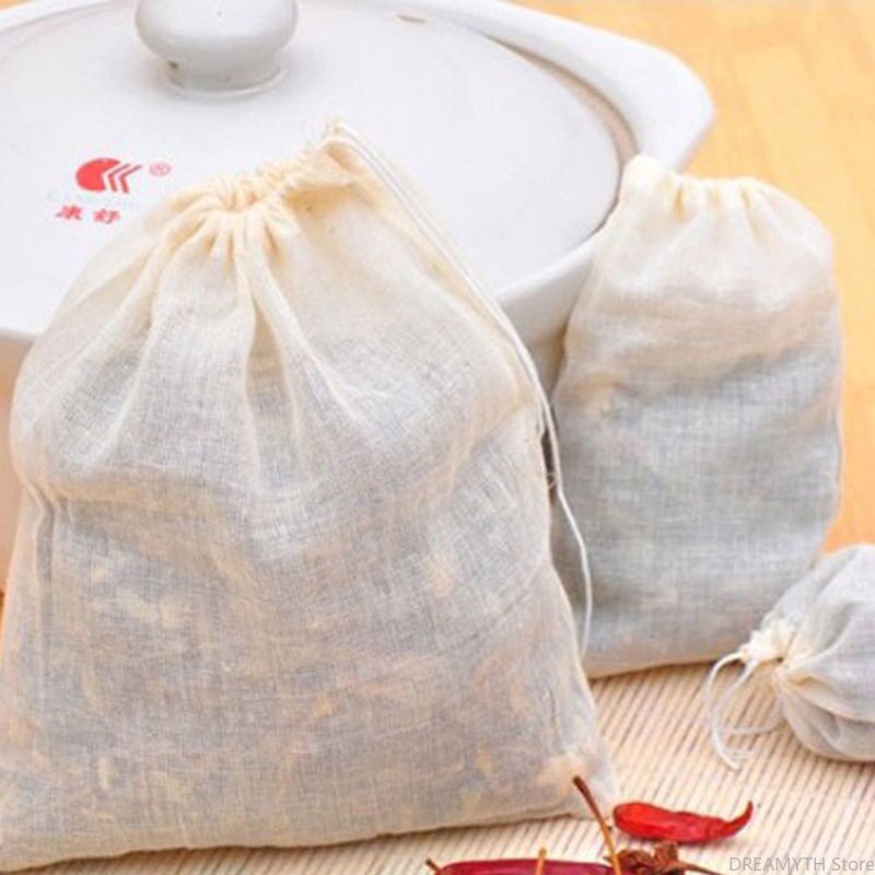 Bolsa de té vacía de algodón para alimentos, colador con cordón, filtro separado para té y especias, herramientas para beber, 50 unids/lote, novedad