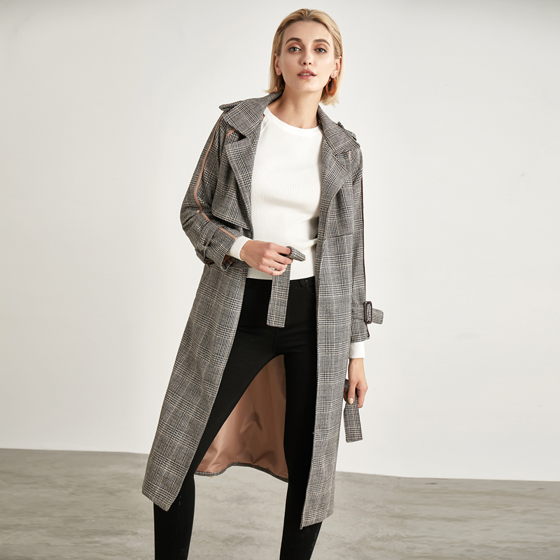 Bella Philosophie frühling herbst büro dame mantel plaid öffnen stich frauen mantel wolle und baumwolle damen vintage jacken