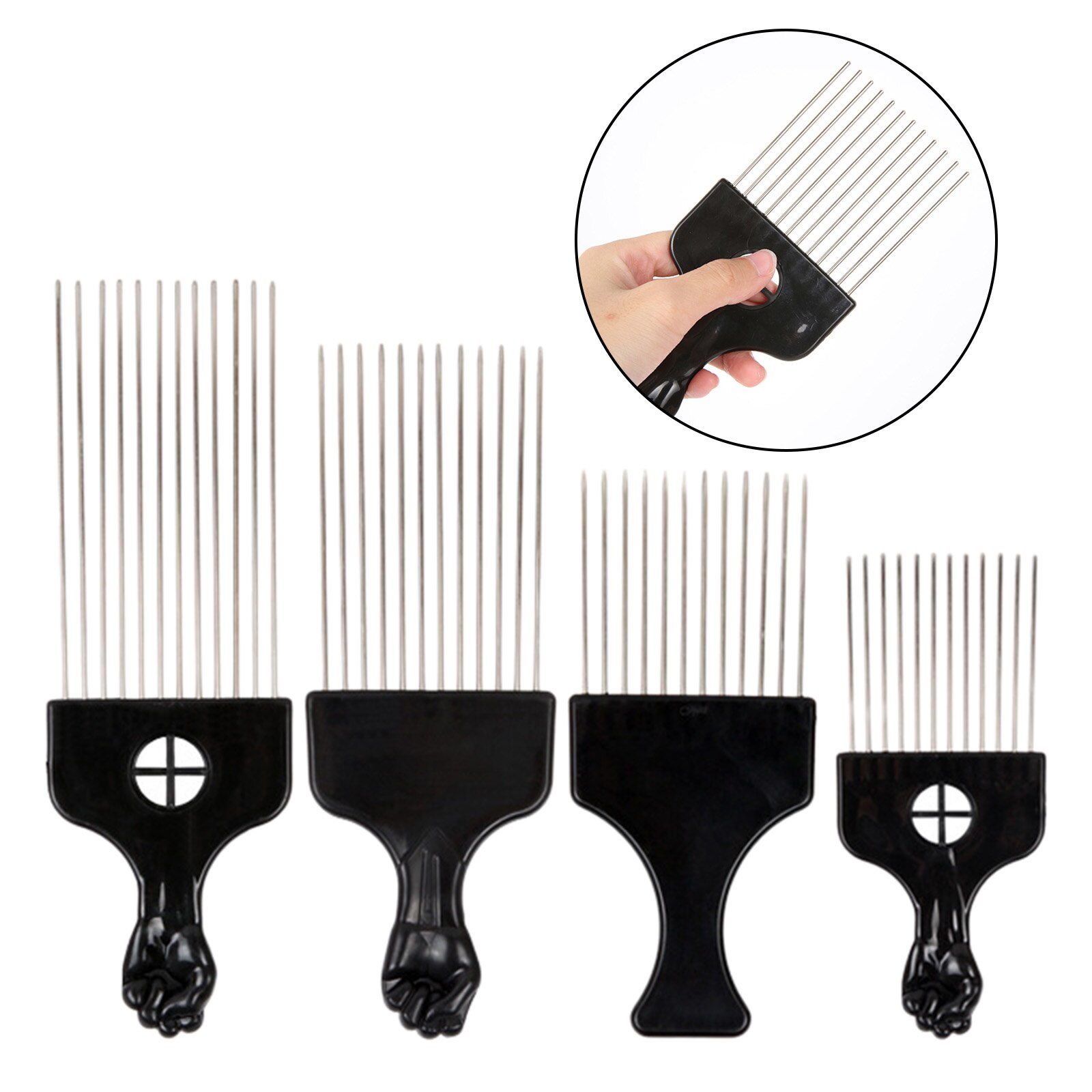 Peine Afro Americano para peluquería, herramienta para desenredar la peluca, estilismo del cabello para uso doméstico, peines de Metal negro para pelo de selección Afroamericana