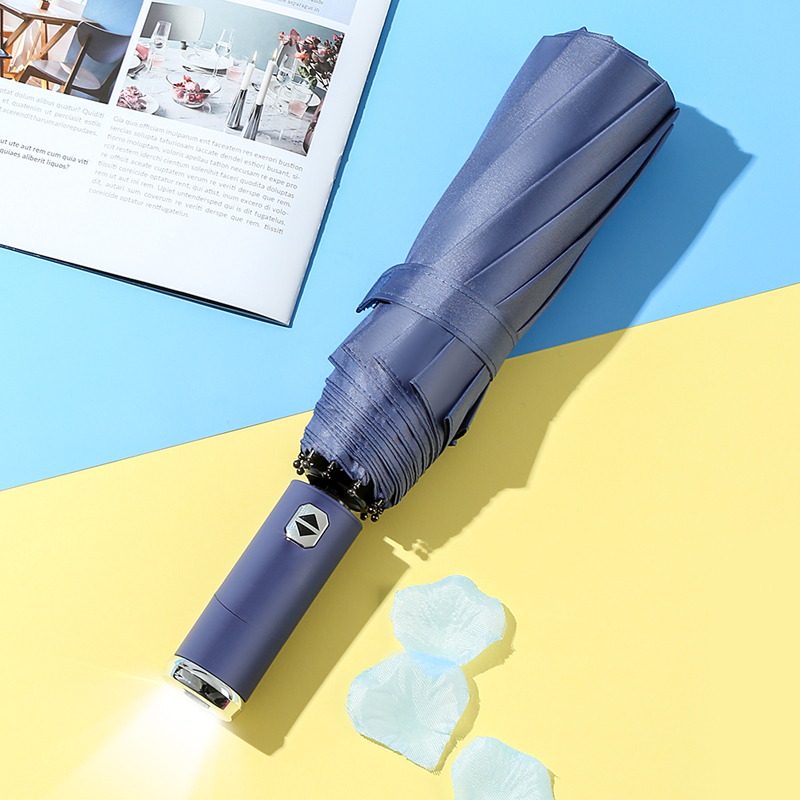 LED Fully Automatic Umbrella for Women And Man Rotatable Built-In Led Light Umbrella windproof Double keel Stronge Umbrella: Automatic sky blue