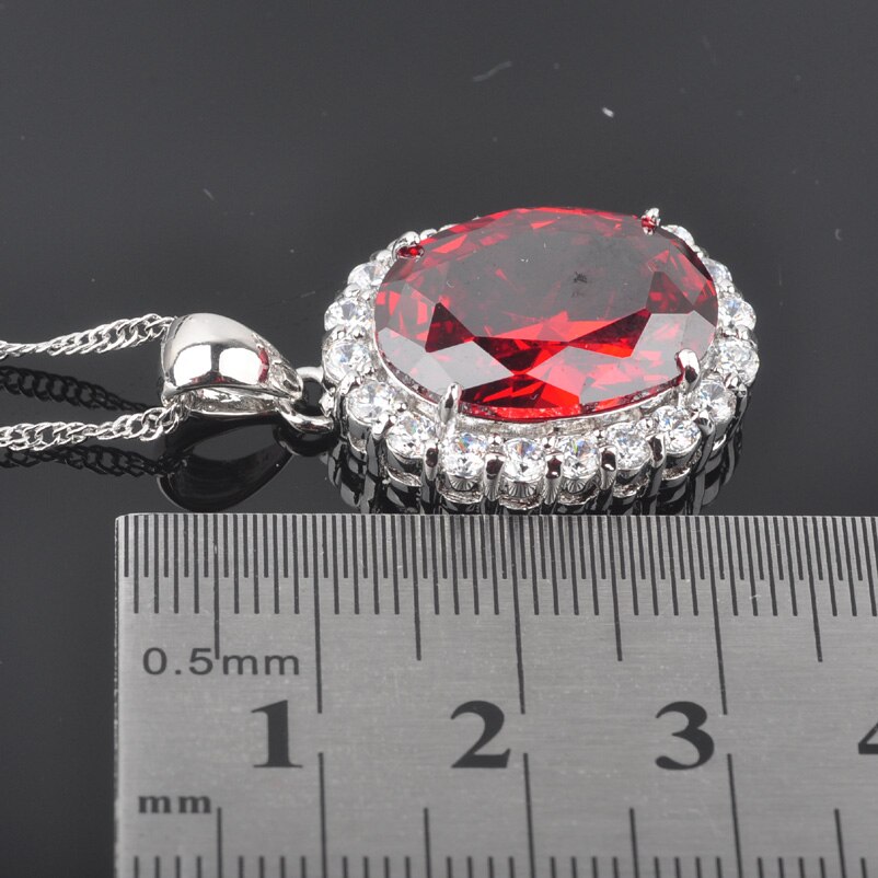 Klassische rot Zirkon frauen Silber Farbe Kostüm Schmuck einstellen Crytal Ohrringe Ring Halskette einstellen QZ0462