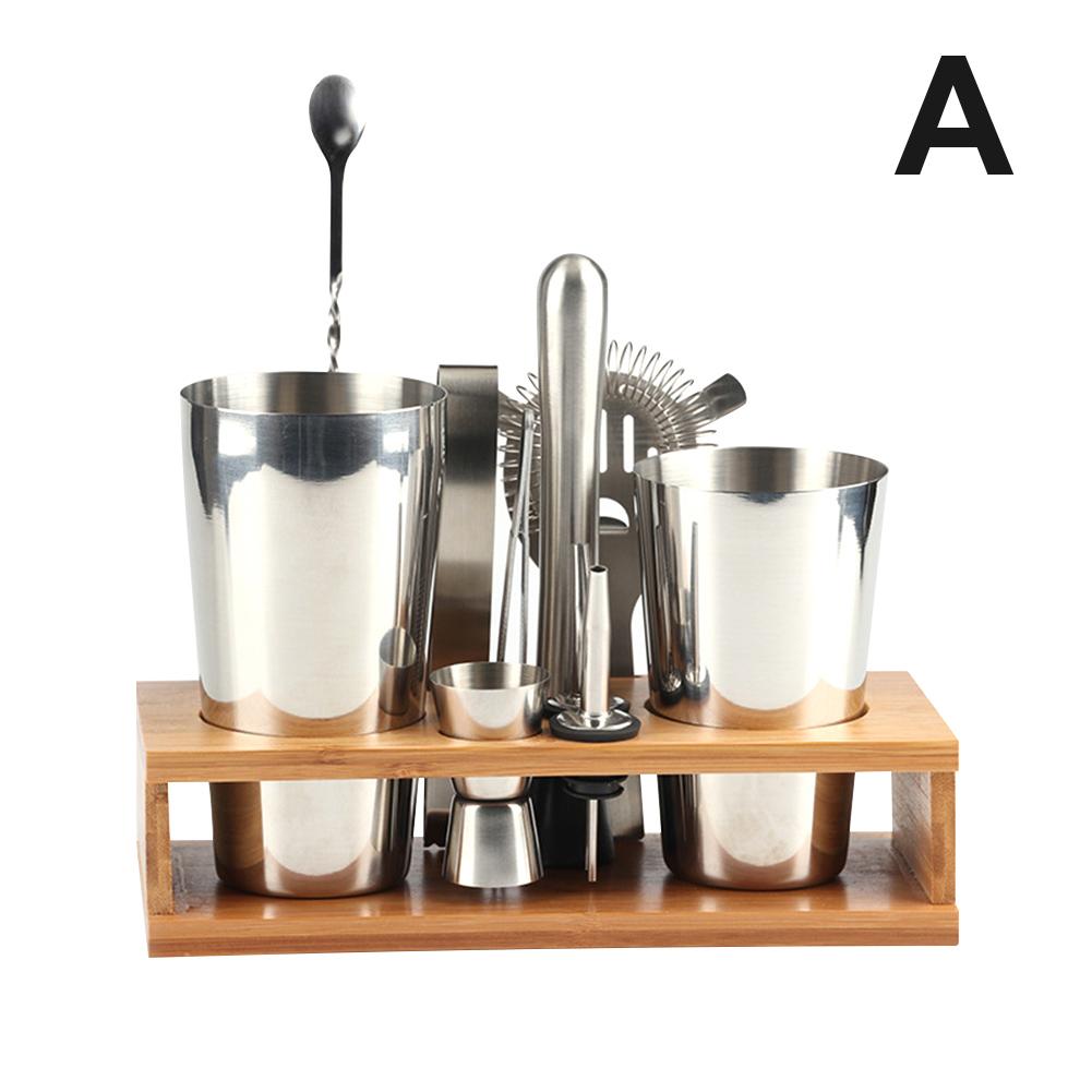 12-Stukken Cocktail Shaker Set 800 Ml/600 Ml Kit Barman Kit Shakers Rvs Bar Tool Set met Stijlvolle Bamboe Stand: A