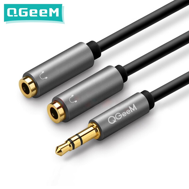 QGeeM Oortelefoon Verlengkabel Jack 3.5mm Audio Kabel Male naar 2 Vrouwelijke Aux kabel Hoofdtelefoon Splitter voor iPhone Samsung s9 PC P20