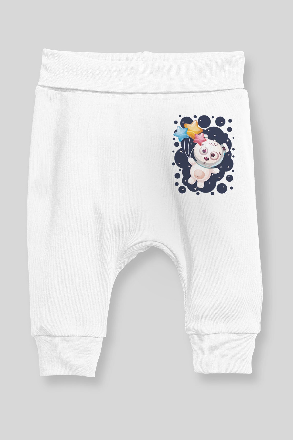 Baby Harem Broek - Ster Vasthoudende Beer Print - Wit - Angemiel - 3m tot 24m