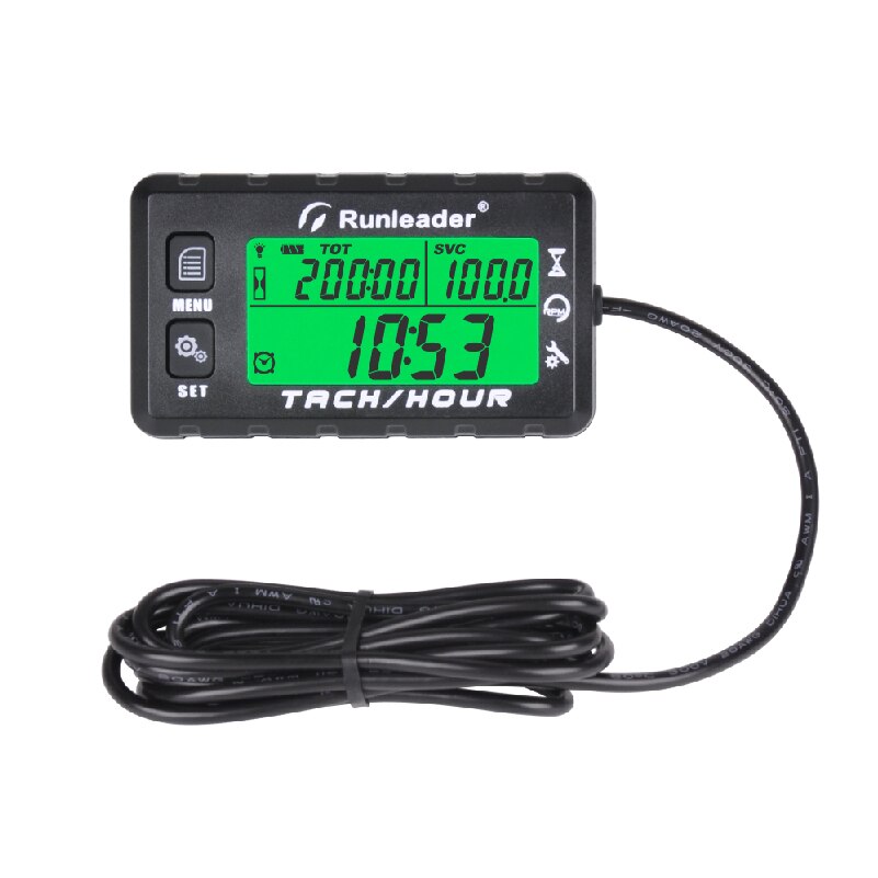 Inductive Tachometer Engine Hour Meter Gauge Alert RPM Backlit Resettable for Boat Motorcycle ATV Lawn Mower: black