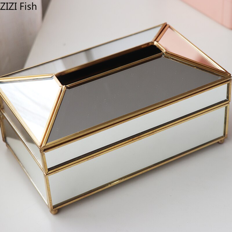 Modern Style Mirror Glass Tissue Box Plating Process Tissue Storage Box Household Desktop Decoration Tissue Box