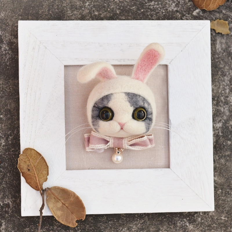 Broche en feutre Animal de poche pour femme, Kit de points d&#39;aiguille en laine de chat Siam, insignes de tête de chat, à faire soi-même