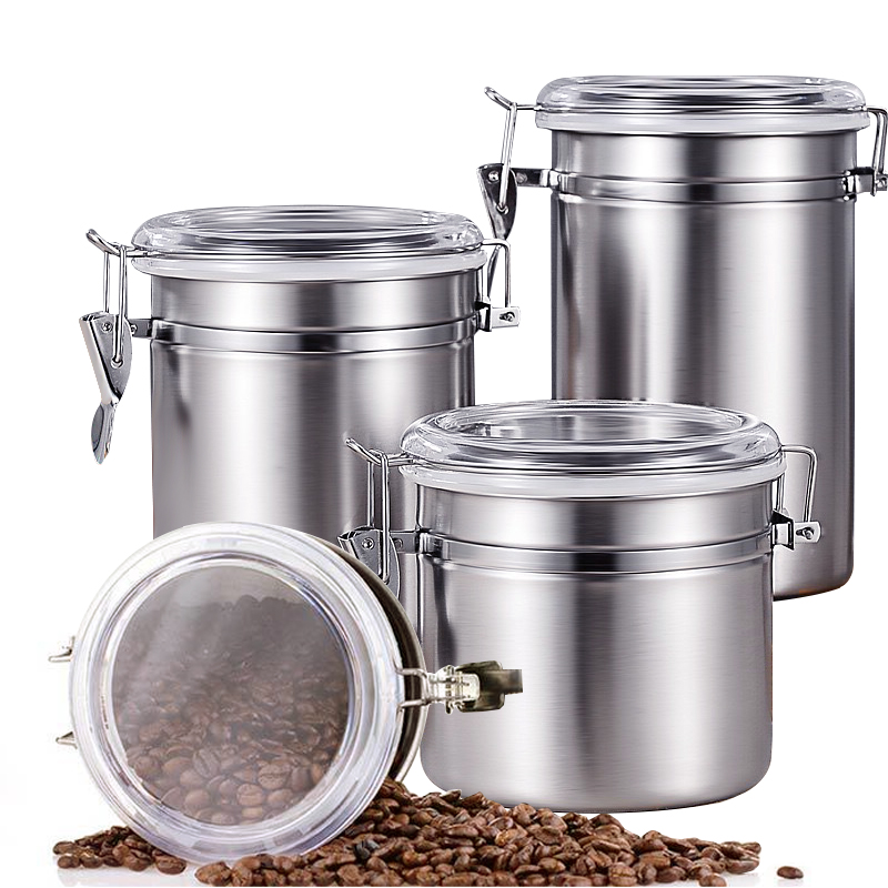Stainless Steel Airtight Coffee Container Storage Canister Set Coffee Jar Canister With Scoop For Coffee Beans Tea 700ml/1400ml