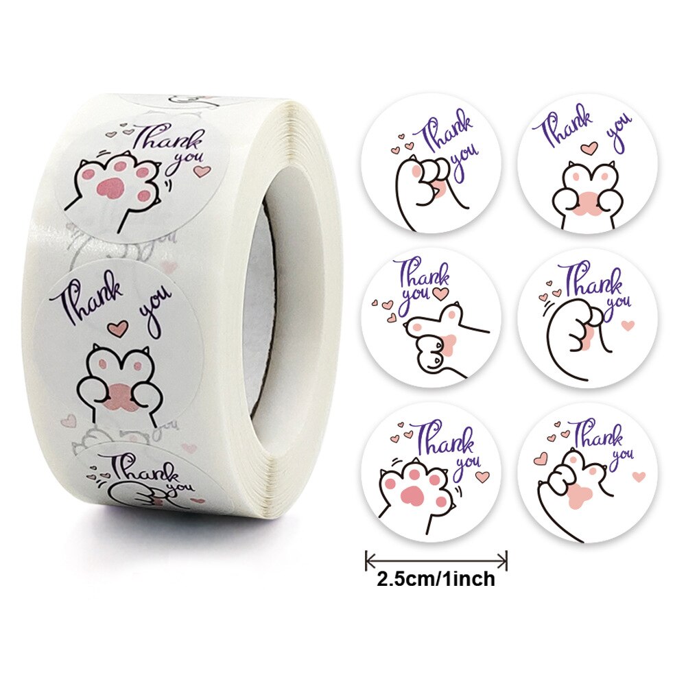100-500pcs Cartoon Cat Paw Pink Kawaii Thank You Stickers Teacher Reward Sticker for Kids Pretty Stationery Stickers Aesthetic