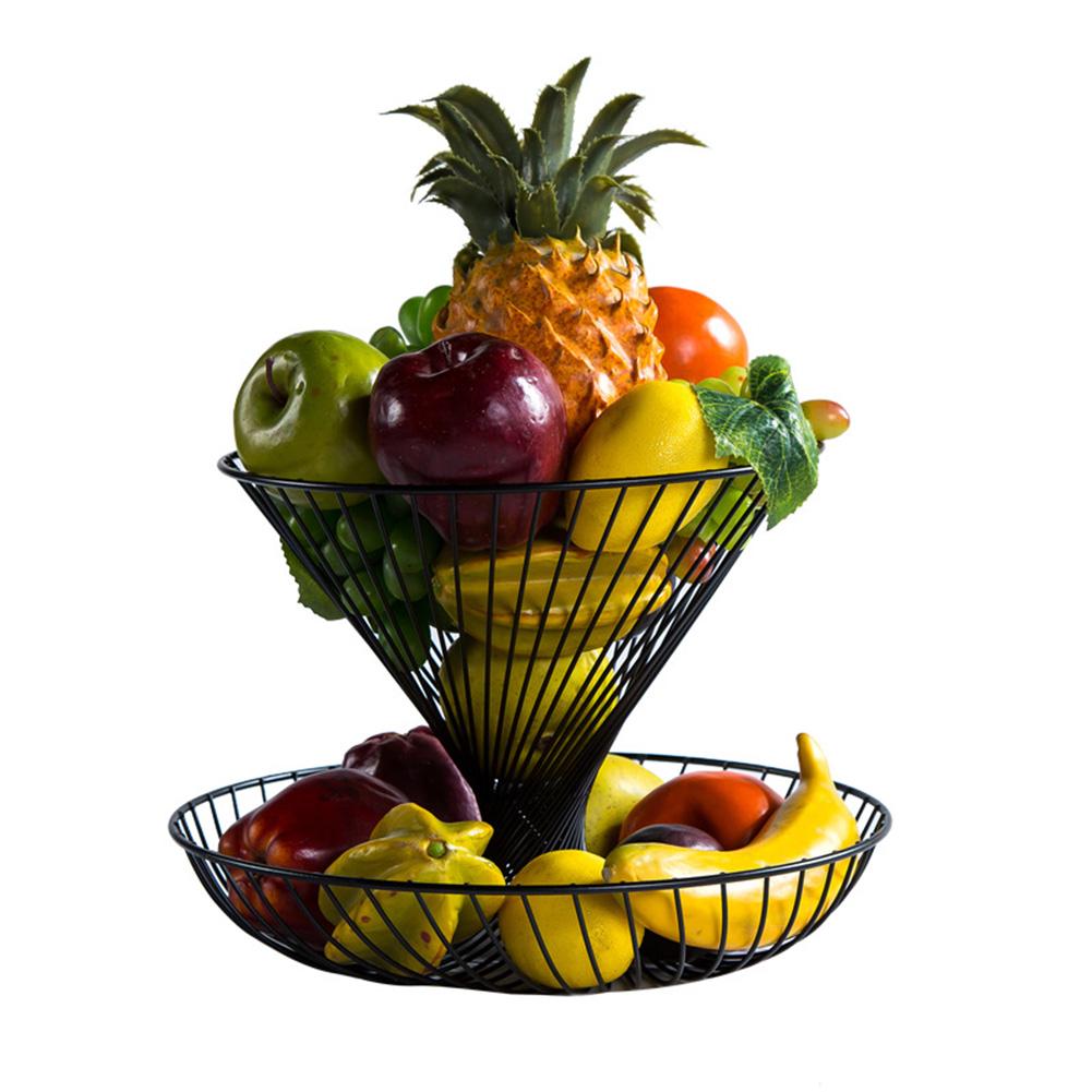 Smeedijzeren Dubbele Laag Fruitmand Metalen Fruitmand Ijzer Opslag Mand Lade Voor Snack Fruit: Cone