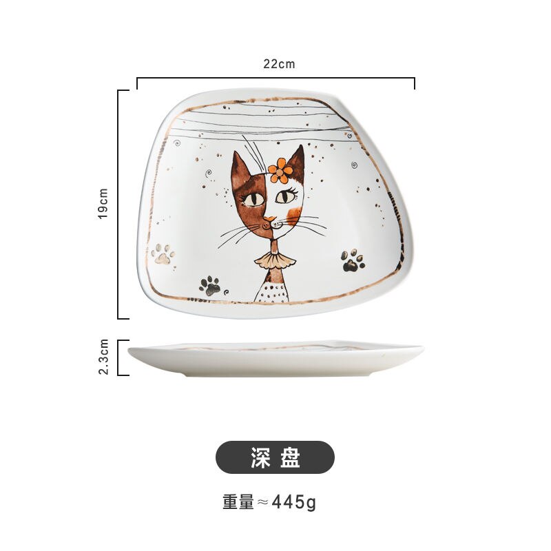 Tazones de cerámica con dibujos de gatos, vajilla y platos para el hogar, sopa, fideos, fruta, carne, porcelana, plato especial, juego de vajilla: Deep plate