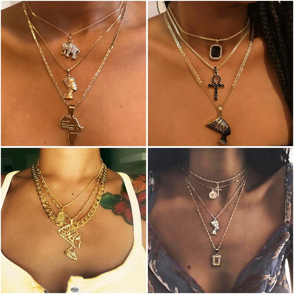 Di colore dell'oro Della Collana Del Choker per le donne 3 Strati di Cristallo africa Collane A Catena Del Pendente & Pendenti Con Gemme E Perle di velluto girocolli Gioelleria Raffinata E Alla Moda