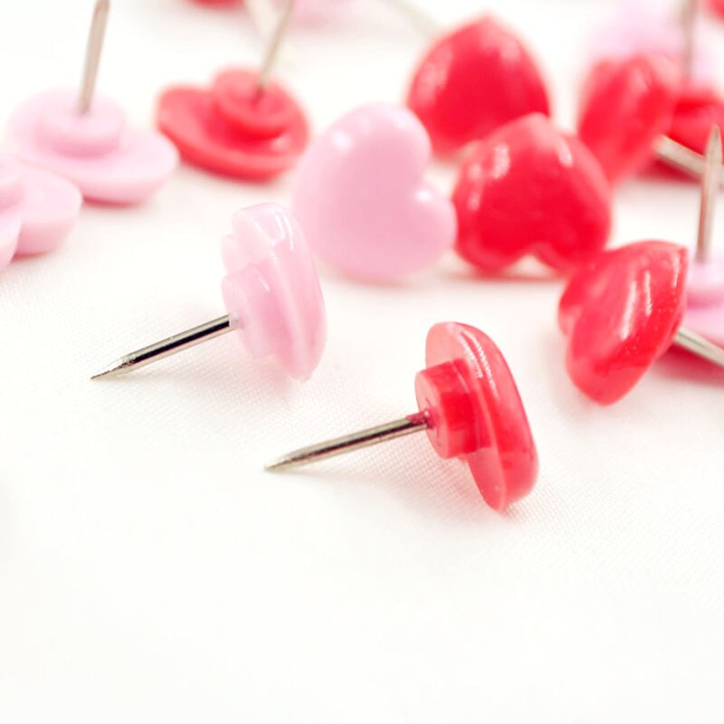50Pcs Mini Pink Red Heart Push Pins Cute Heart-shaped Push Pin Thumbtack For School Office Supplies Kids Decorative Drawing Pins
