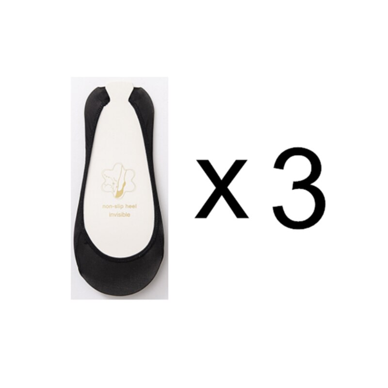 Calcetines invisibles antideslizantes de silicona para mujer, medias finas de media palma con tirantes de seda de hielo para zapatos de tacón alto, 3 pares: Negro