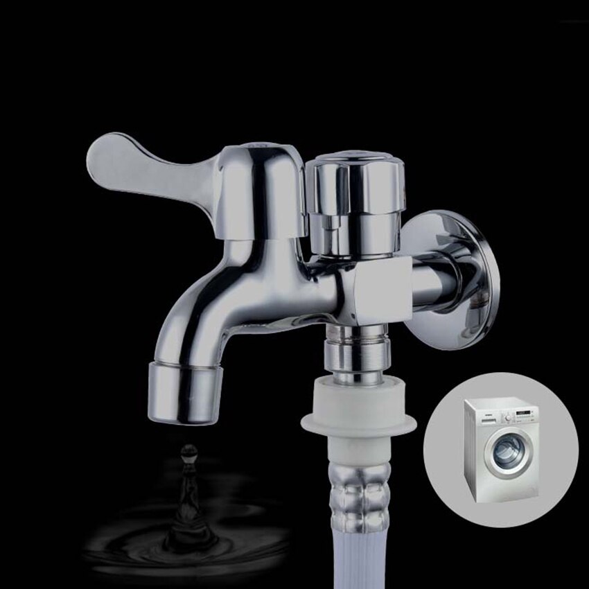 Brass Wall Mount Single Cold Washing Machine Faucet G1/2 Double Spouts 2 Handles Water Tap Kitchen Laundry Bathroom Bibcock Taps