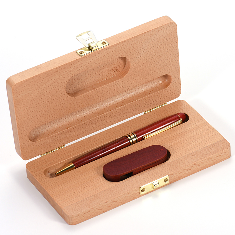Kugelschreiber-Etui aus Buche, USB-Flash-Laufwerk, 128 GB, kreative Werbegeschenke, Memory Stick, Holzkiste, Stiftlaufwerk, 64 GB, roter Pendrive, 32 GB