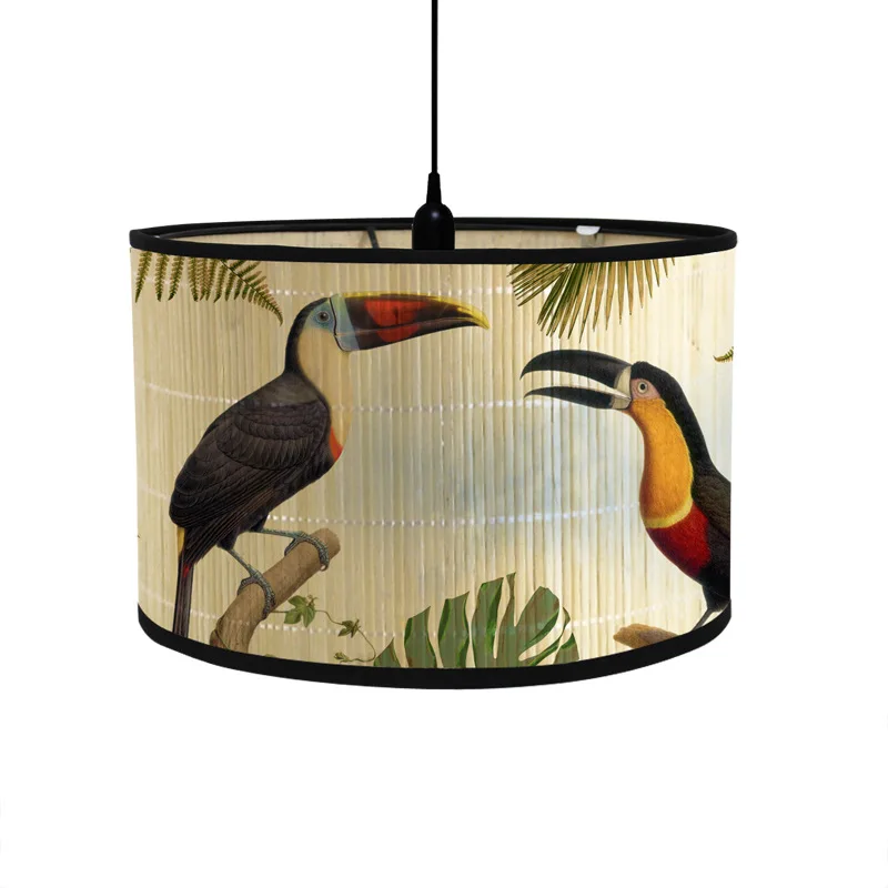 Nordische Trommel Lampen schirme Vintage Bambus Lampen abdeckung Blumen vögel Muster Tisch Stehlampen Pendel leuchte Cafe Home Homes tay Dekor: Gold