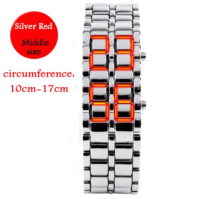 Blauw Lava Led Digitale Heren Horloge Stijl Ijzer Zwart Zilveren Armband Geïnspireerd Elektronische Horloge Часы Мужские: Silver Red M