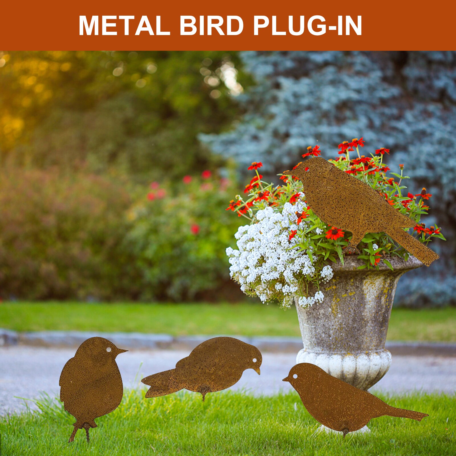 Practical Metal Birds with Rusty Patina Garden Art Outdoor Craft Statue Garden Decoration Ornaments