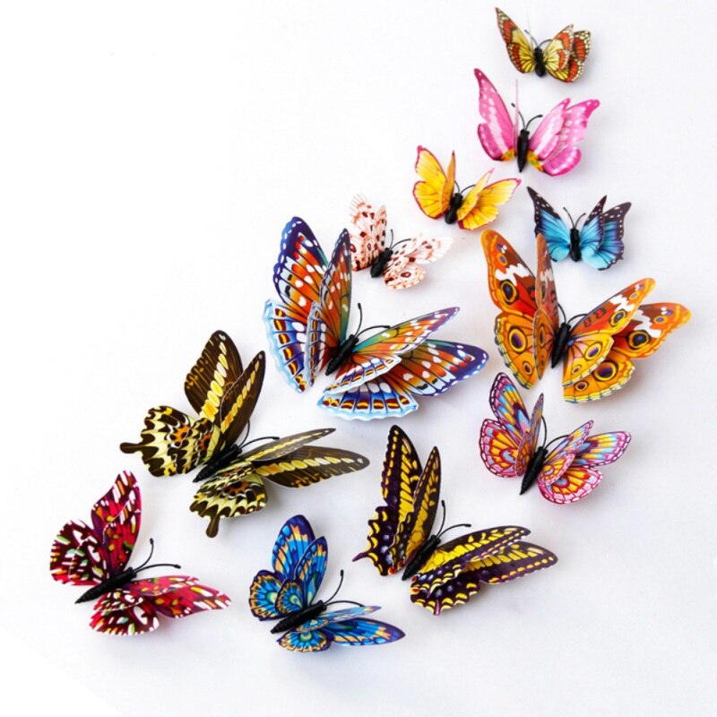 Unieke Lichtgevende 3D Vlinder Met Magneet En Dubbelzijdige Spons Kauwgom Koelkast Decor Pack Van 12 Willekeurige Kleuren Muur stickers
