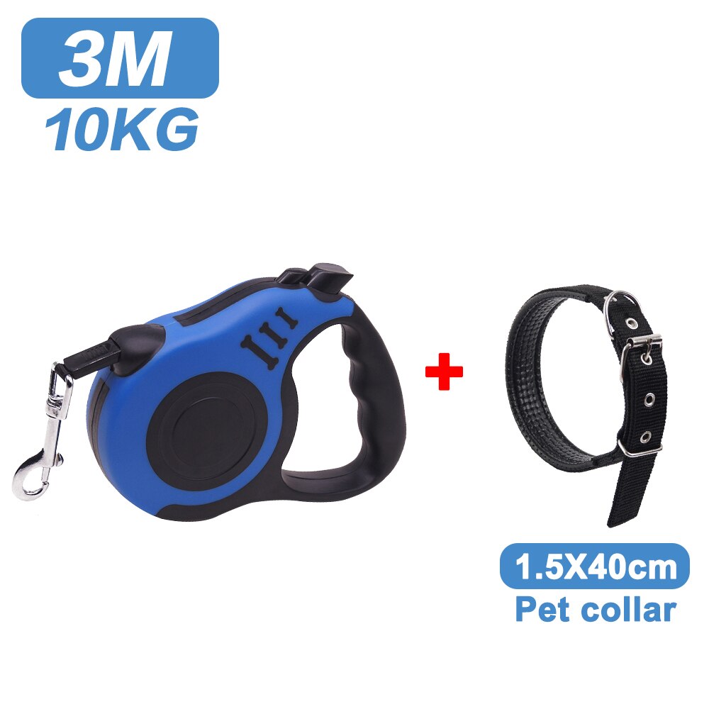 Laisse rétractable pour grands chiens, automatique, Flexible, en Nylon, corde de Traction longue et forte, extensible, fournitures pour animaux de compagnie: Blue A Set / 3M For Within 10KG
